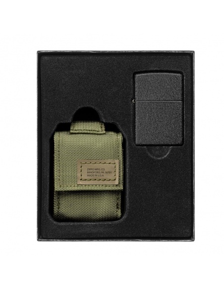 Zestaw prezentowy Zapalniczka Zippo Black Crackle 236 + nylonowy pokrowiec na zapalniczkę z zielonym rzepem 49400